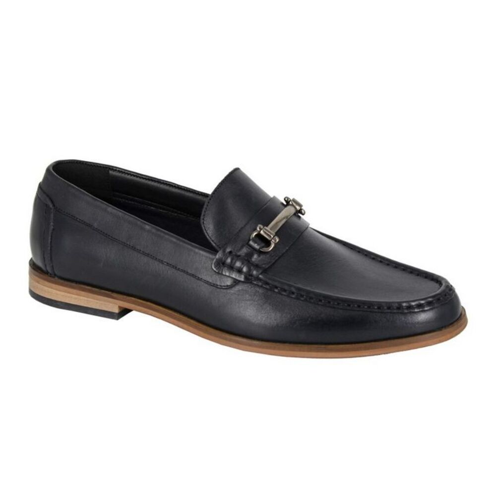 Roamers Mens Leather Loafers / Black